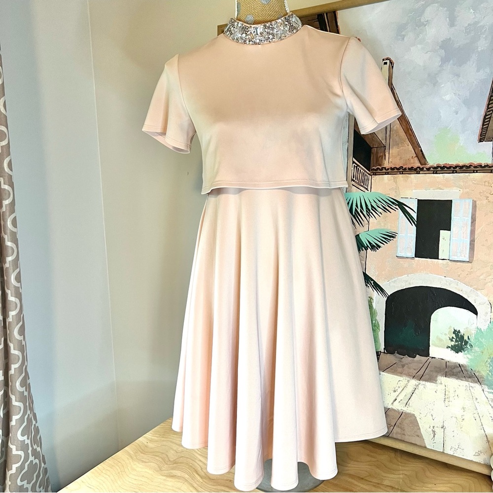 ASOS Blush Pink Jeweled Collar Fit & Flare Dress